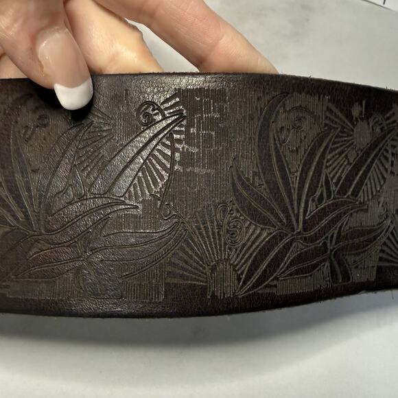BRAVE Beltworks Wide Tooled Italian Leather Belt Size 34 Brown Boho Handcrafted main image 7